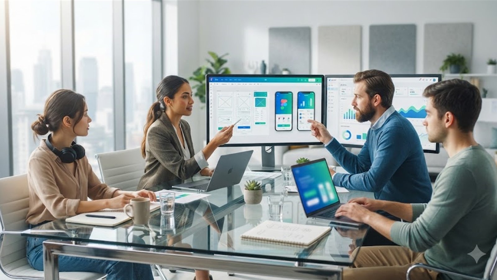 Web development team collaborating on UI UX product design